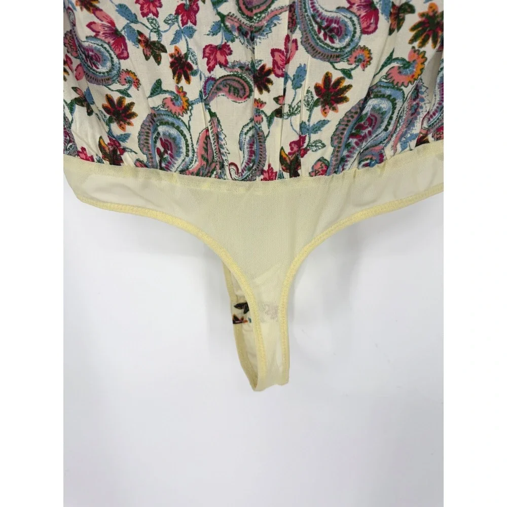 Free People Intimately Call Me Later Paisley Floral Ruffle Tie Front Bodysuit XS